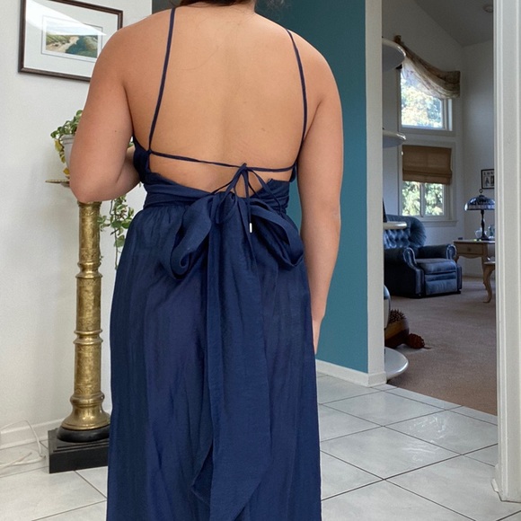 Navy Blue Halter Dress with 2 Slits - Picture 4 of 4